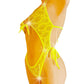 Monokini Lace One Piece - Adjustable ties Fluorescent Neon Yellow trim ~ Stretch lace lingerie one piece thong monokini for stripper pole exotic dancewear