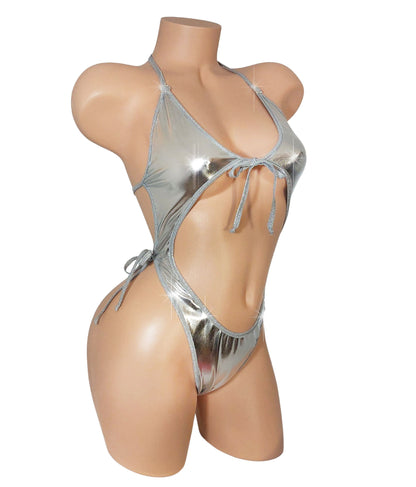 Sexy Silver Sparkle Tie side One Piece - Mix & Match top and bottom sizes