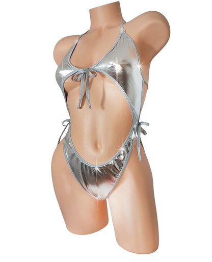 Sexy Silver Sparkle Tie side One Piece - Mix & Match top and bottom sizes