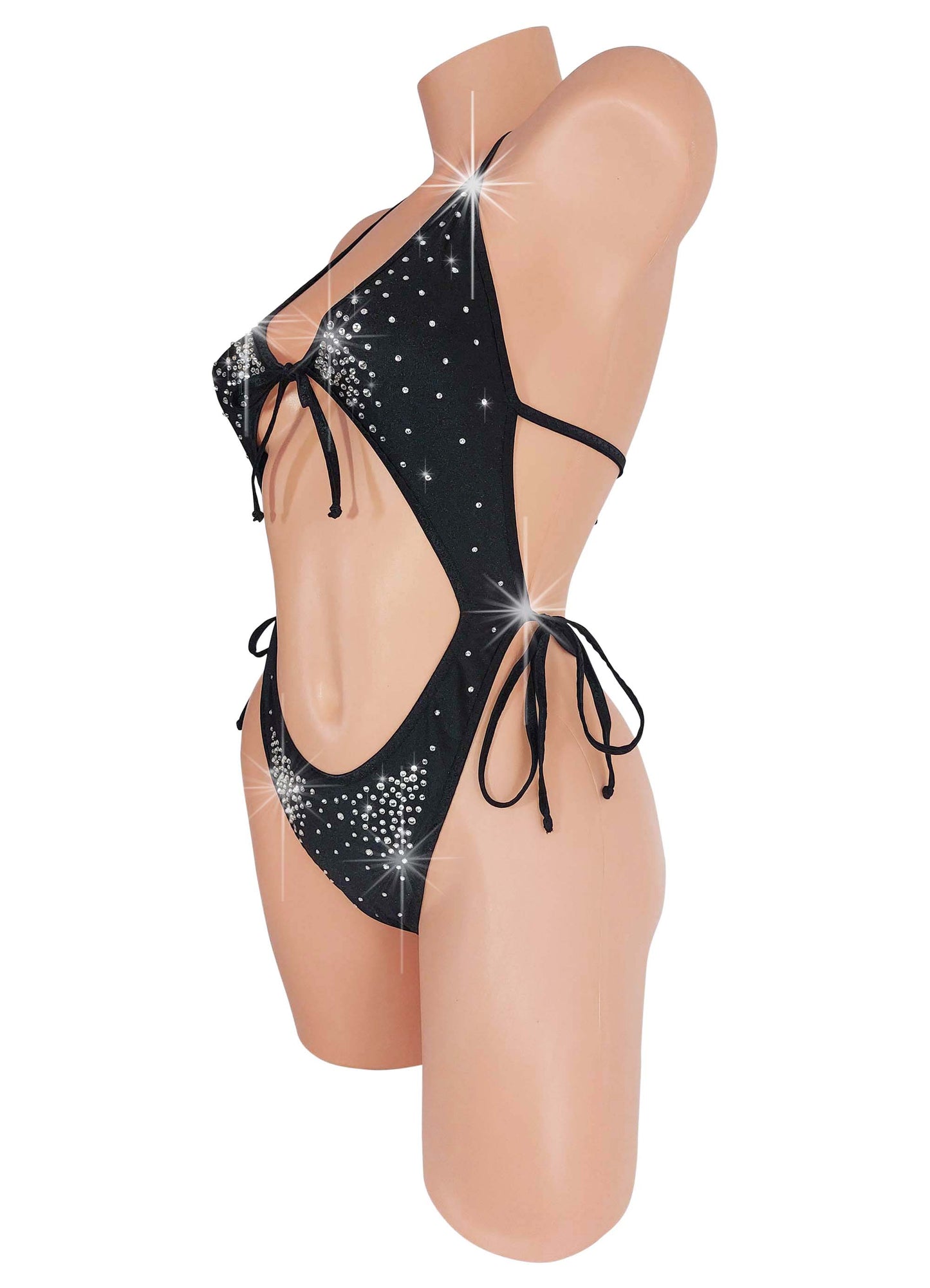 Sexy dancer Black Tie Side ADJUSTABLE One Piece - Covered in rhinestones - designs for Exotic Dancewear, Pole Dance, SW Lingerie, Stripper outfits, Micro