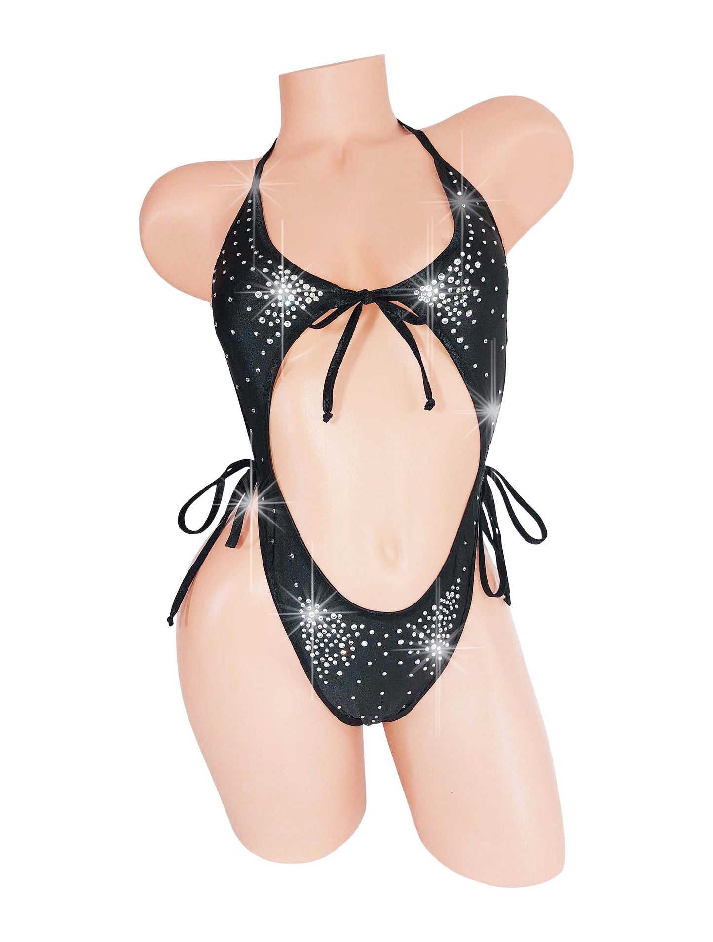 Sexy dancer Black Tie Side ADJUSTABLE One Piece - Covered in rhinestones - designs for Exotic Dancewear, Pole Dance, SW Lingerie, Stripper outfits, Micro