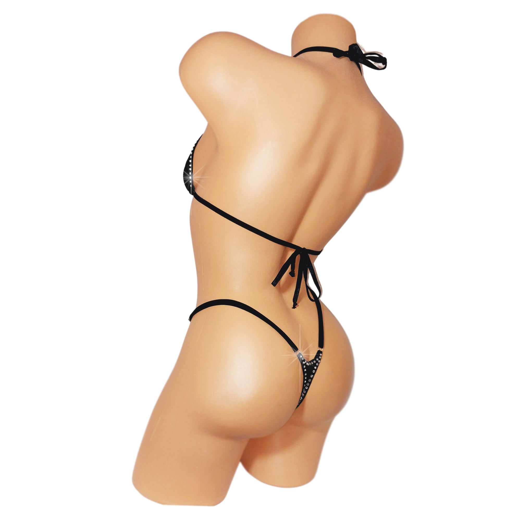 Black diamond bikini on a sexy mannequin, rear view.