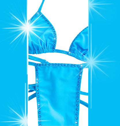 Cobalt Blue Rhinestone Rave ADJUSTABLE strap bikini ! XS to XL, AA to DD cup * stripper dancer outfits exotic dancewear