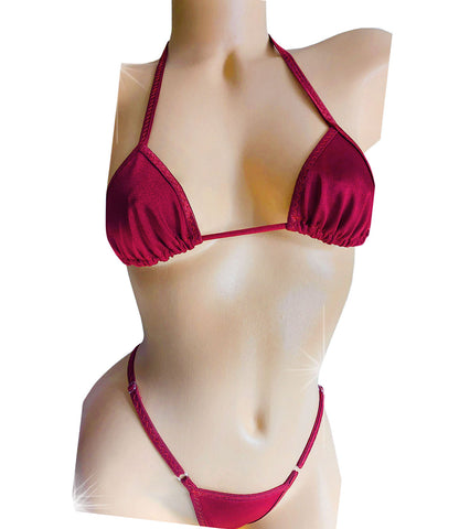 Burgandy color adjustable thong bikini - sexy exotic pole dancer stripper lingerie bikini