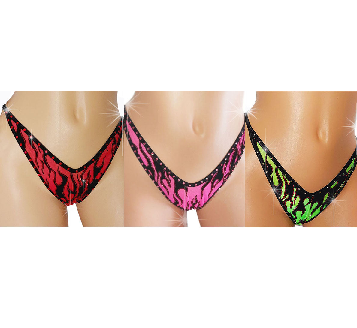 I'm On FIRE Flame Rhinestone Illusion Thong G-string * Clear elastic looks invisible!