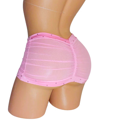 Designer Micro stripper skirt Bikini set - Baby Pink and Rhinestones