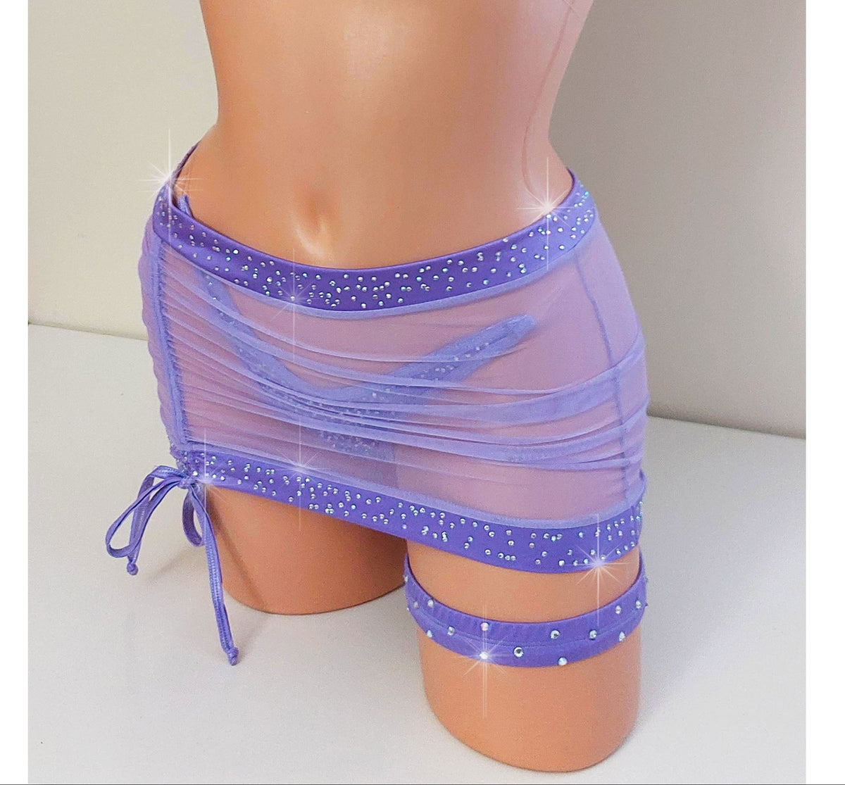 Rhinestone Mesh Bikini & Skirt Set –