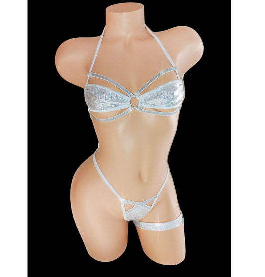 New! Hologram Rhinestone Rave dancer bikini
