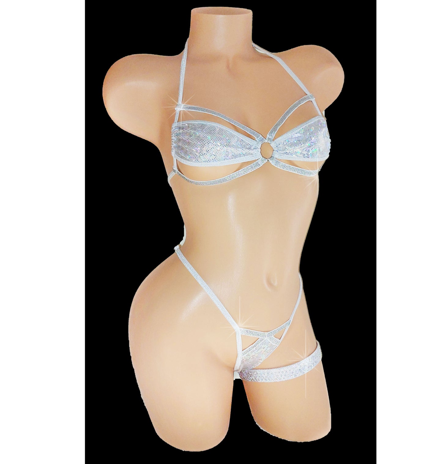 New! Hologram Rhinestone Rave dancer bikini