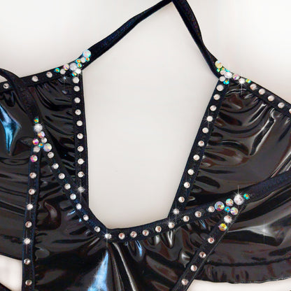 New! Wet Look stretchy vinyl Sexy Rhinestone bikini  set