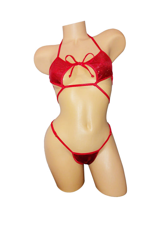 Hologram Strappy G-String Bikini Set: Adjustable Waistband & Cup Size