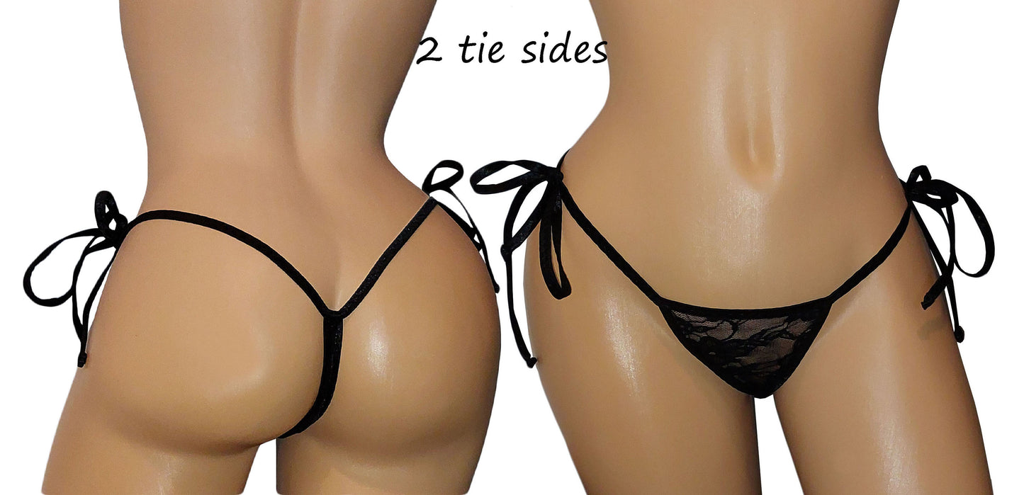 Lace Tie Side Thong: Fully Lined, 13 Colors, Exotic Dancewear