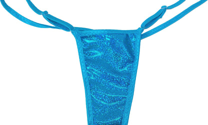 Beach Blue Shimmer Bikini – Adjustable Thong, Rave Outfit