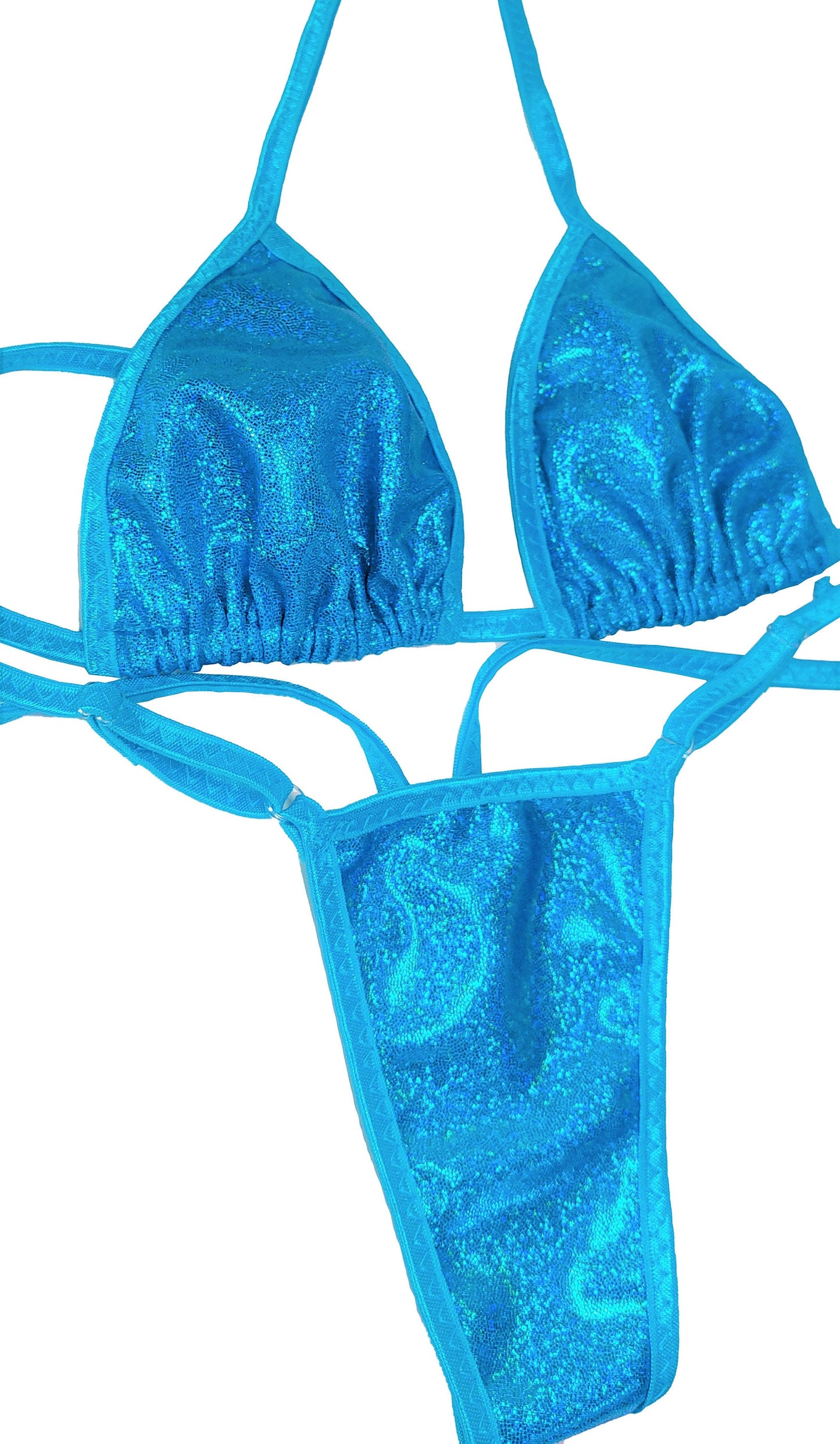 Beach Blue Shimmer Bikini – Adjustable Thong, Rave Outfit