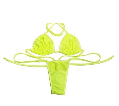 Neon Yellow Thong Bikini – Adjustable Rave Dancewear, Glows Under Black Light