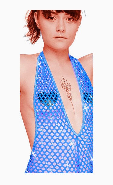 Beach coverup Club outfit Fishnet rhinestone one piece - crystal Romper Bartender outfit