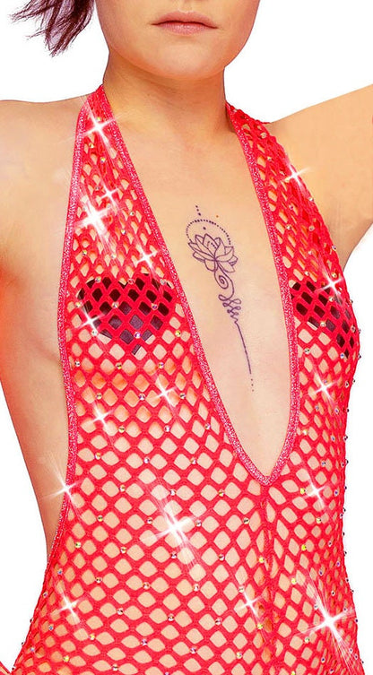 Fishnet rhinestone one piece - crystal Romper Bartender outfit