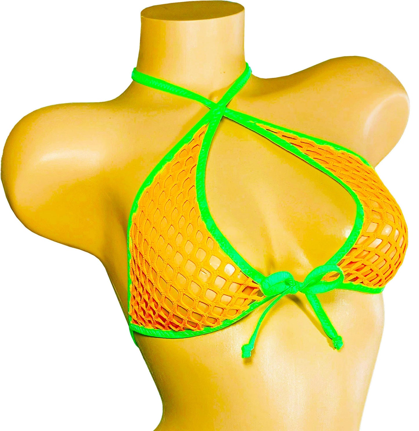 Fishnet Halter Top: Fully lined, Rave Festival Exotic Dancewear, Black Light Glow
