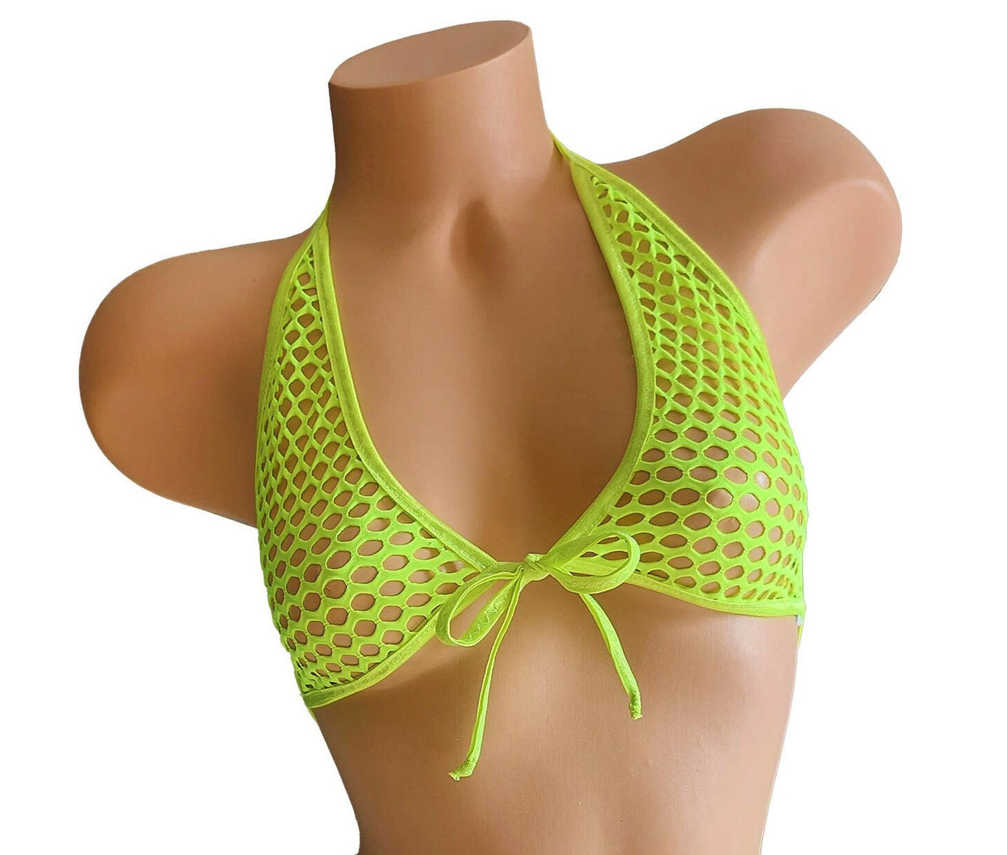 Fishnet Halter Top: Fully lined, Rave Festival Exotic Dancewear, Black Light Glow