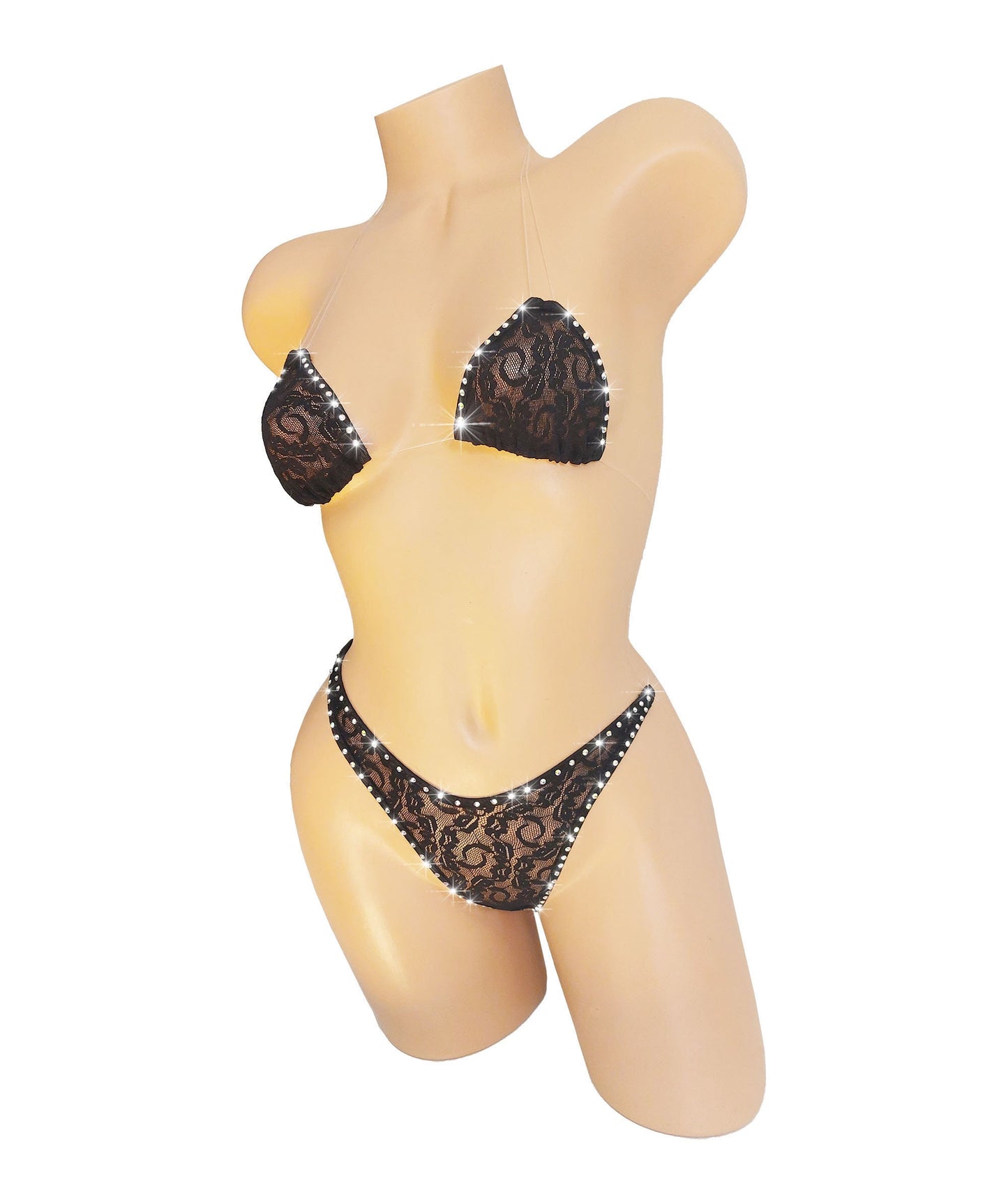 Black Lace Rhinestone Lingerie Set – Exotic Dancewear, Adjustable Straps