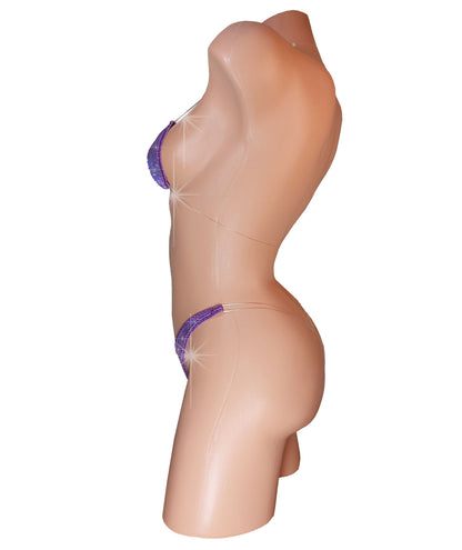 Purple Hologram Bikini, Adjustable Clear Strap, Thong Bottom