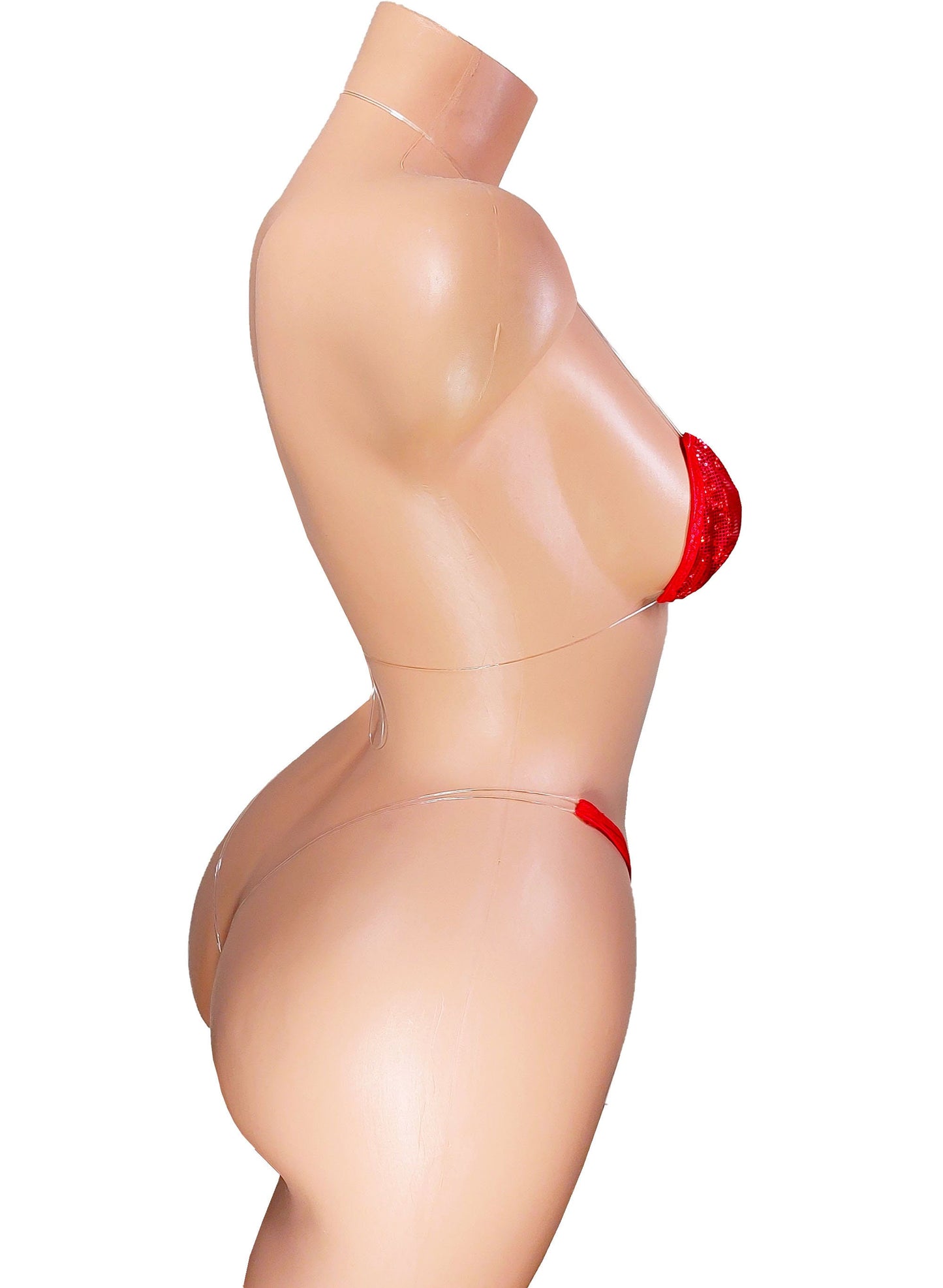 Red Hologram Bikini Set – Adjustable Clear Straps, Exotic Dancewear