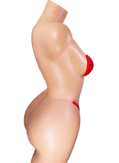 Red Hologram Bikini Set – Adjustable Clear Straps, Exotic Dancewear