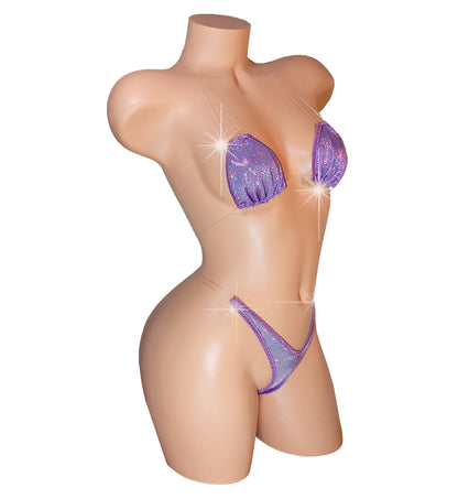 Purple Hologram Bikini, Adjustable Clear Strap, Thong Bottom
