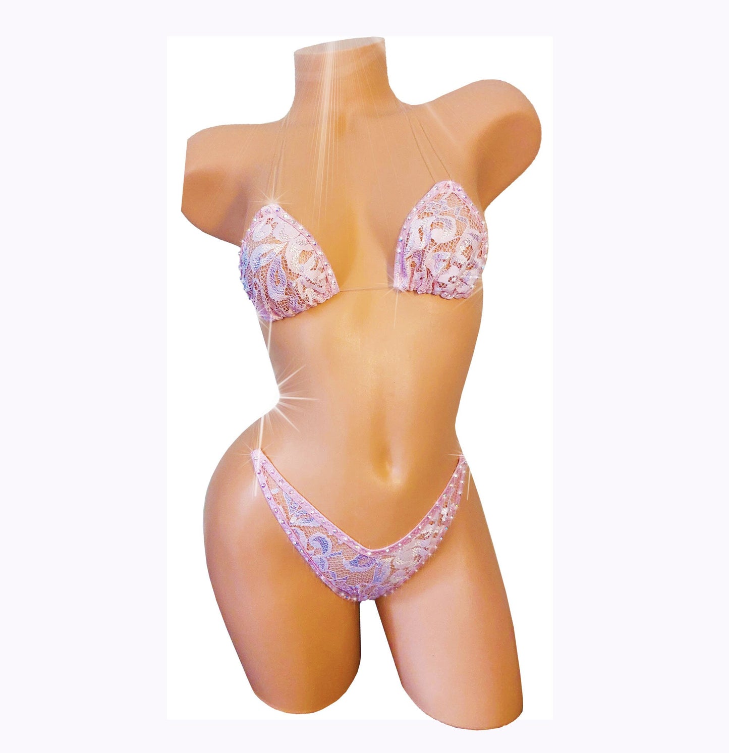 Lace & Diamond Baby Pink bikini - Exotic Dancewear