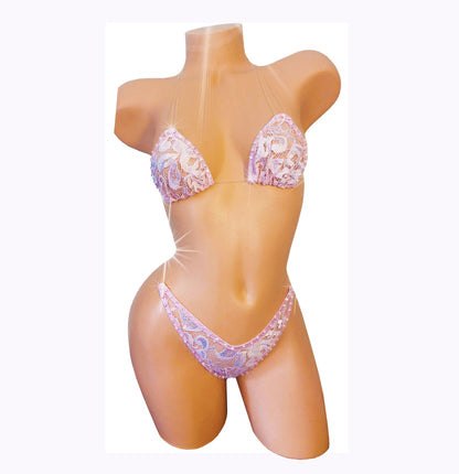 Lace & Diamond Baby Pink bikini - Exotic Dancewear