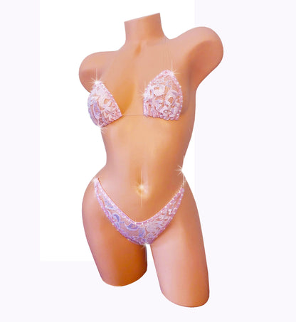 Lace & Diamond Baby Pink bikini - Exotic Dancewear