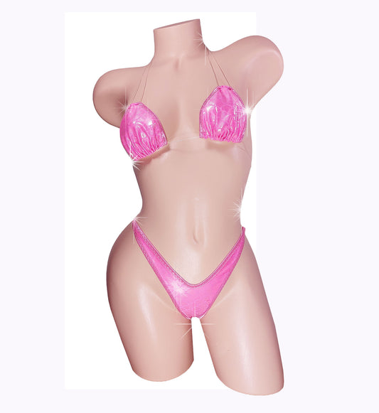 Mermaid Pink Reflective Bikini: Adjustable Thong, Invisible Elastic