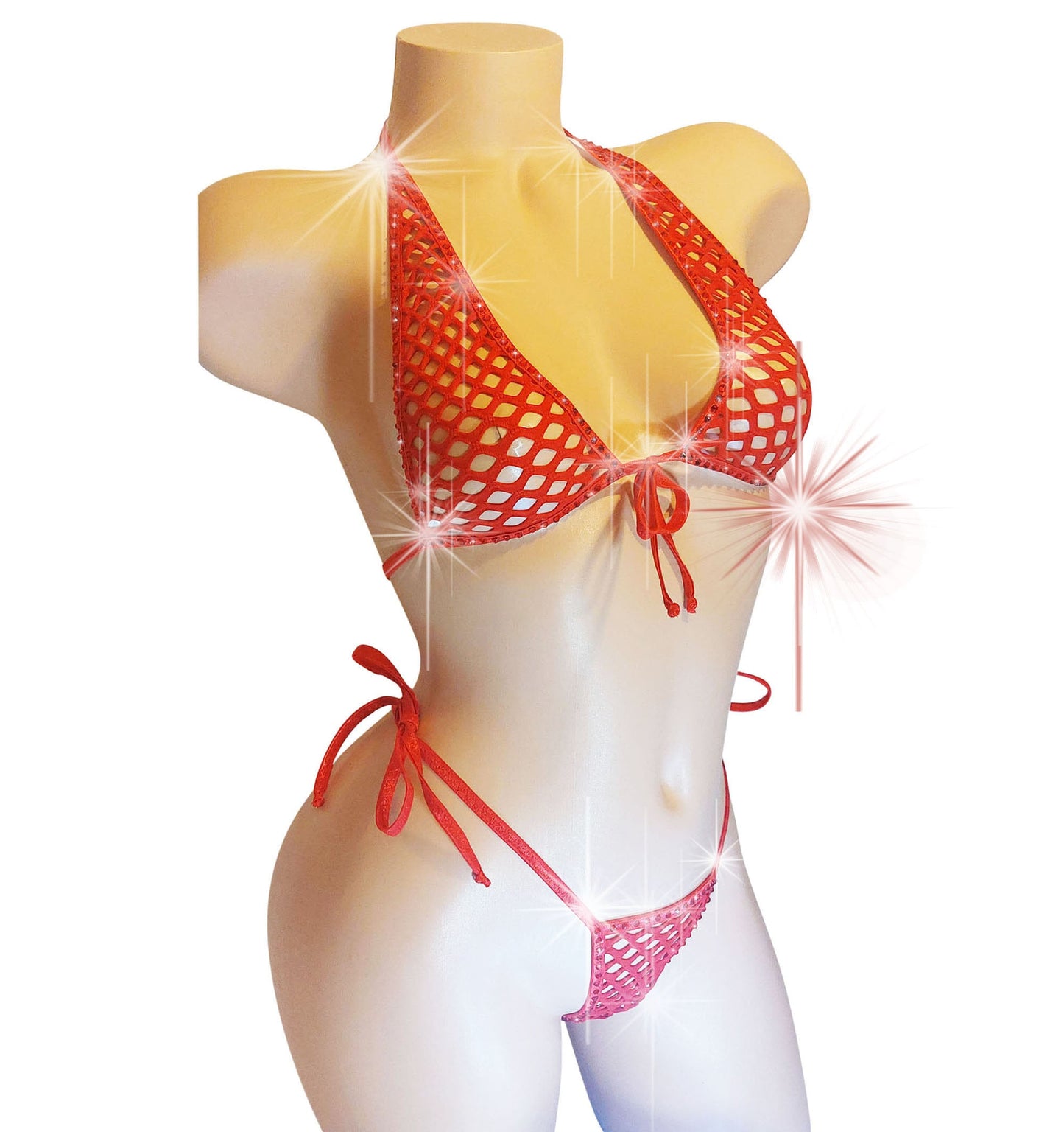 Rhinestone Fishnet Halter Set: , Fully lined Comfy Rave Dancewear