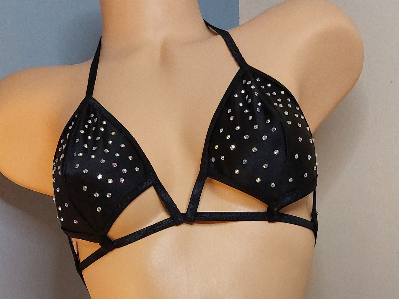 Rhinestone Bikini: Adjustable Cutout Rave Dancewear - AA to DD Cups