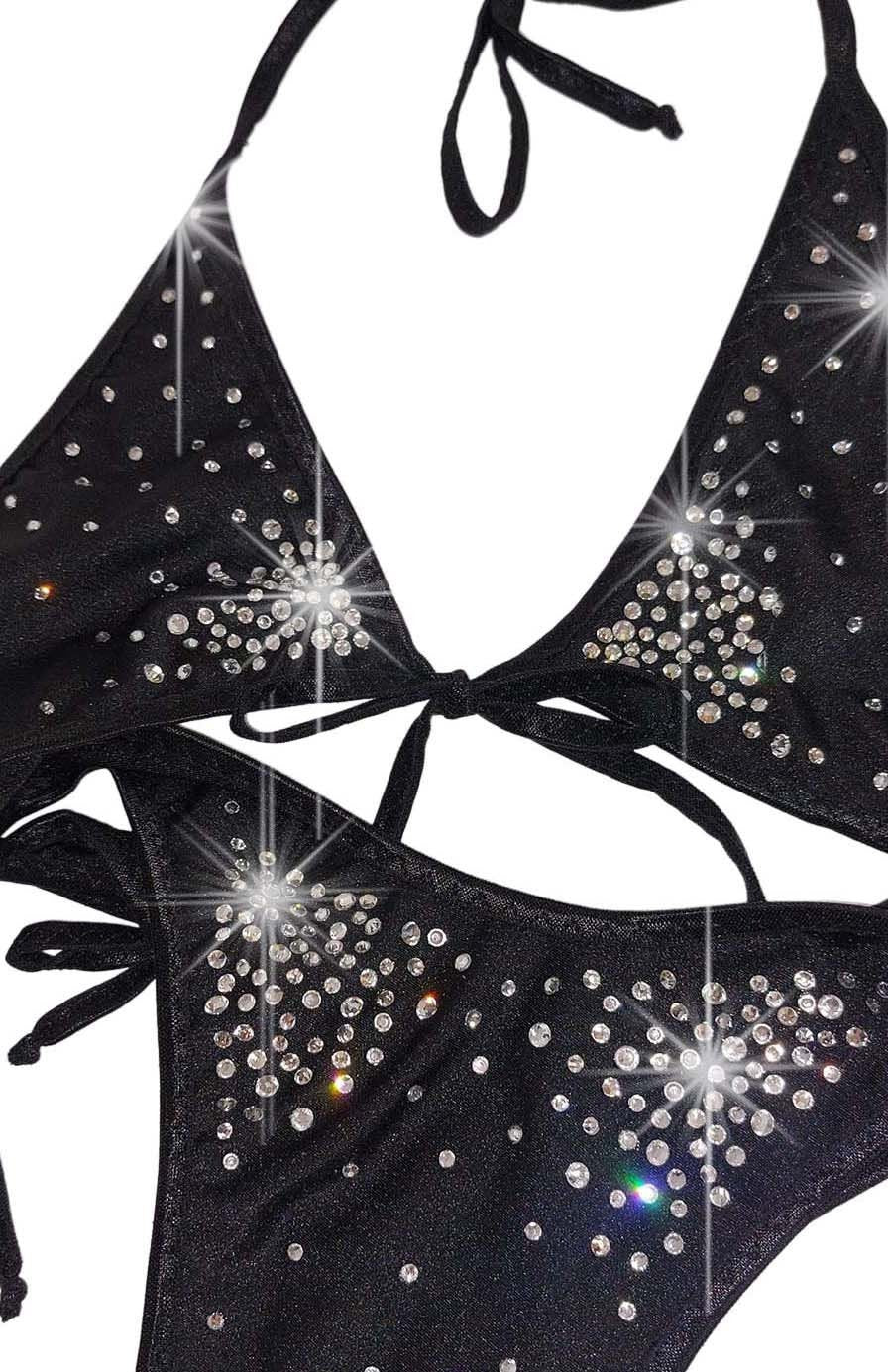 Rhinestone Dancer One Piece: Adjustable Tie Side Exotic Dancewear