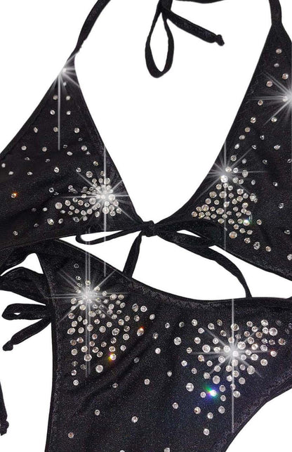 Rhinestone Dancer One Piece: Adjustable Tie Side Exotic Dancewear
