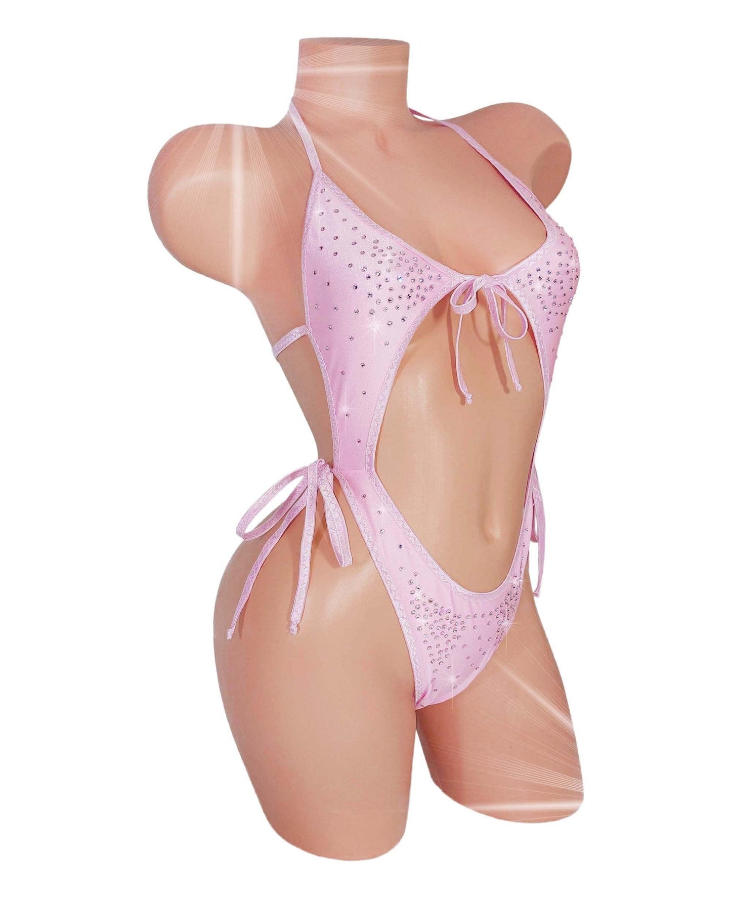 Rhinestone Tie-Side One Piece: Baby Pink Exotic Dancewear