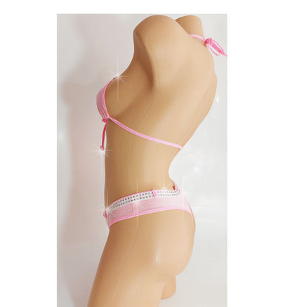 Pink Rhinestone Bikini Set: Exotic Dancewear, Booty Shorts, Halter Top