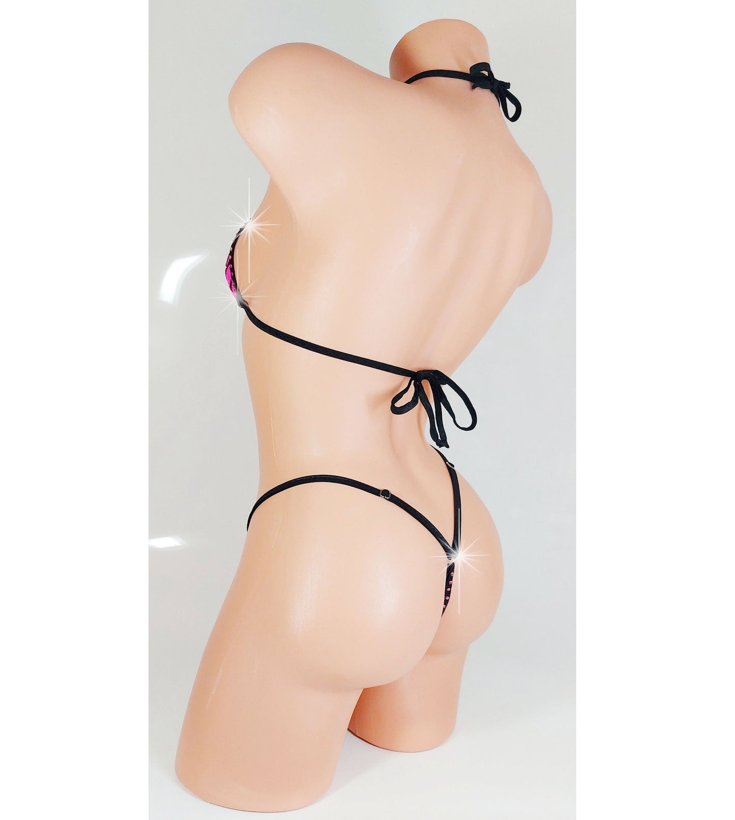Pink Flames Rhinestone Bikini adjustable waist: Rave Outfit, Exotic Dancewear