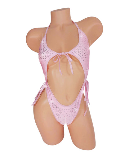 Rhinestone Tie-Side One Piece: Baby Pink Exotic Dancewear