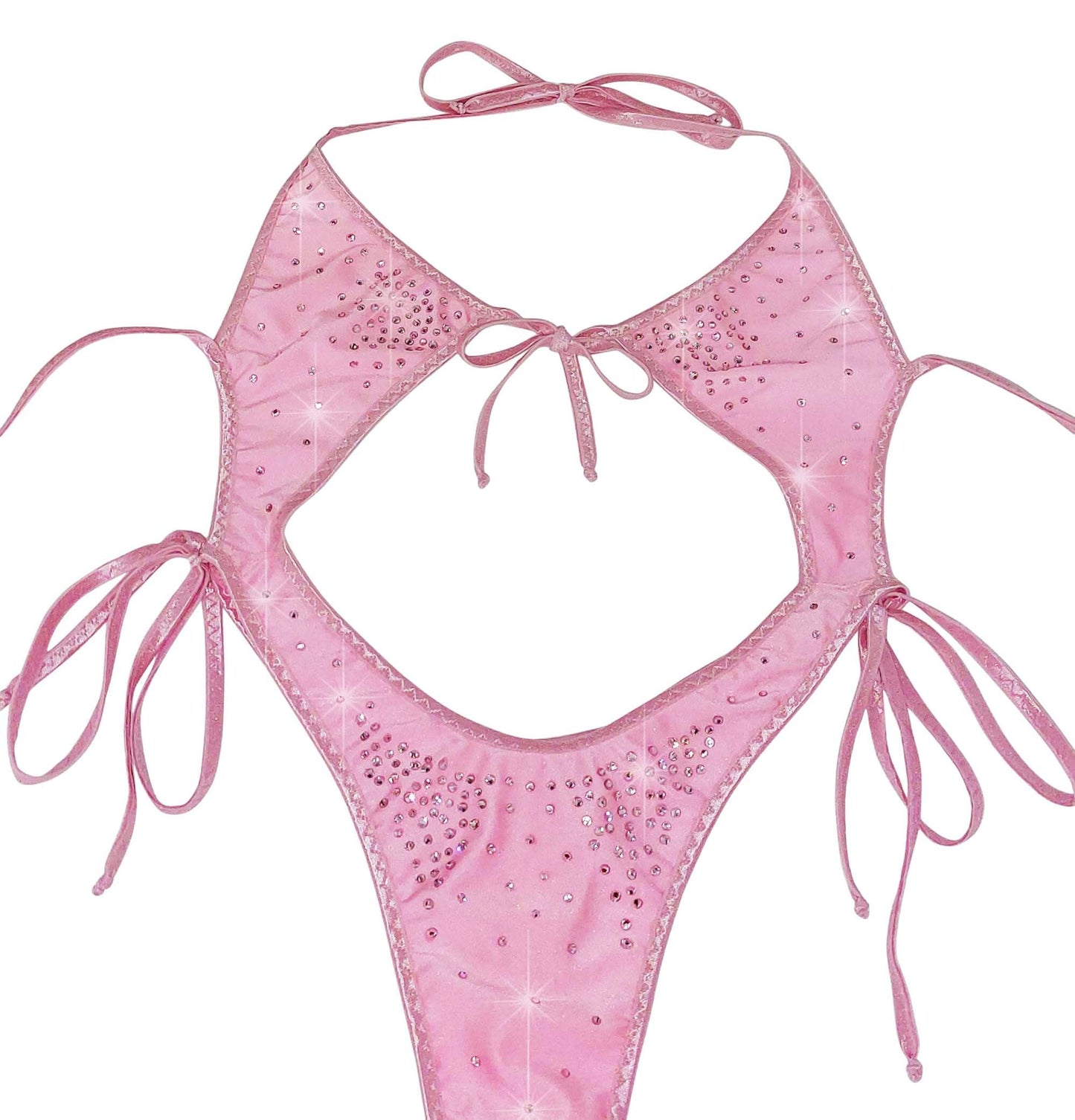 Rhinestone Tie-Side One Piece: Baby Pink Exotic Dancewear