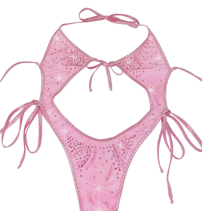 Rhinestone Tie-Side One Piece: Baby Pink Exotic Dancewear