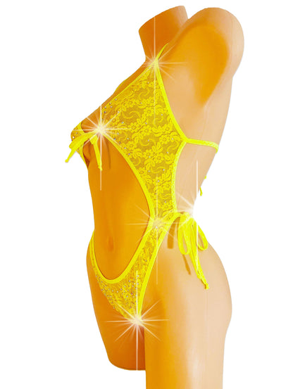Lace Monokini – Fluorescent Neon Yellow Lingerie, Exotic Dancewear