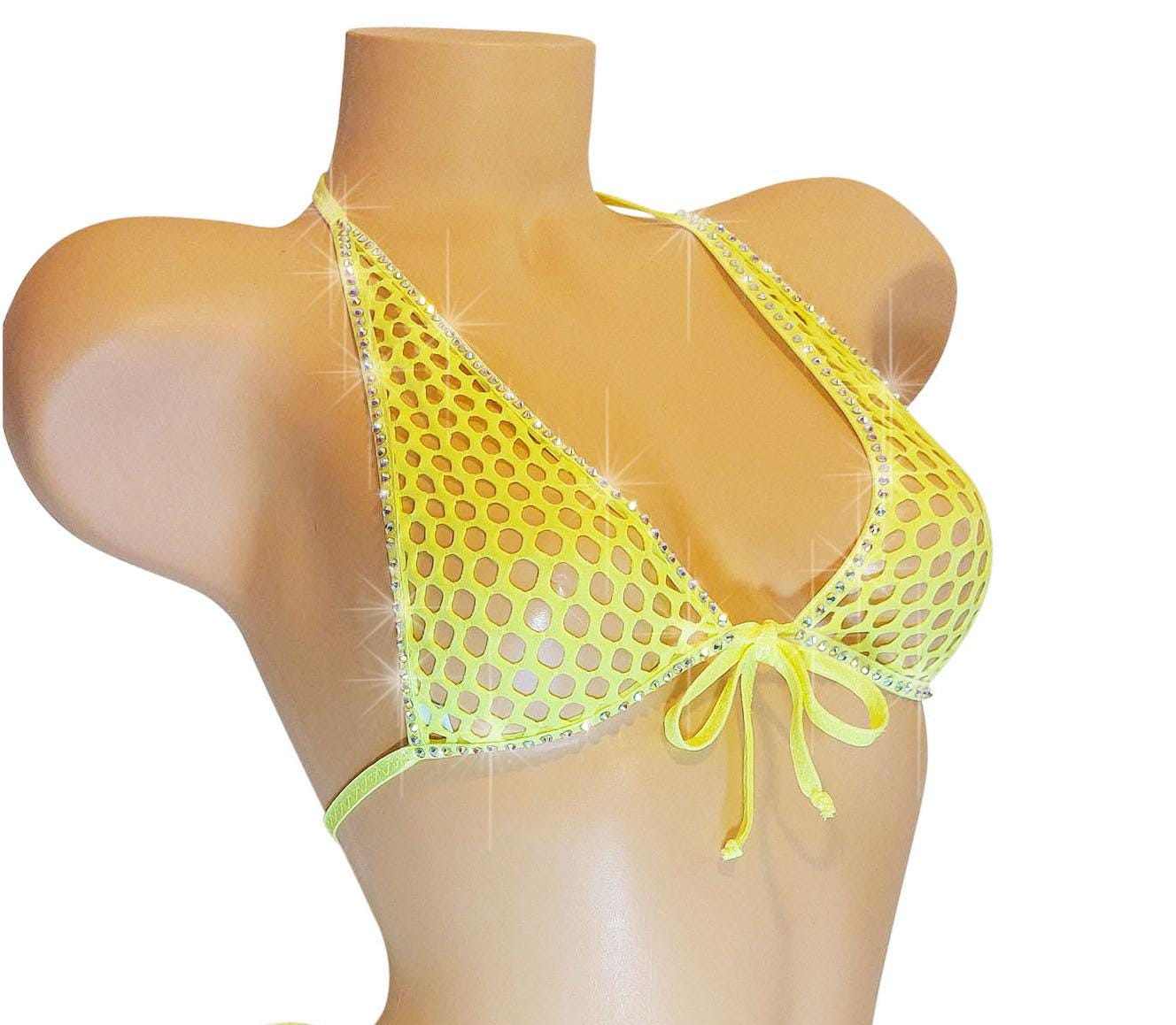 Rhinestone Fishnet Halter Top: Rave Dancewear, Glows in Black Light
