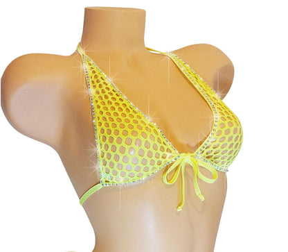 Rhinestone Fishnet Halter Top: Rave Dancewear, Glows in Black Light
