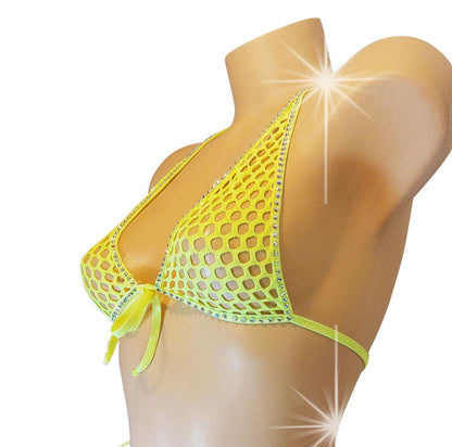 Rhinestone Fishnet Halter Top: Rave Dancewear, Glows in Black Light