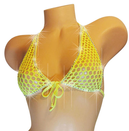 Rhinestone Fishnet Halter Top: Rave Dancewear, Glows in Black Light