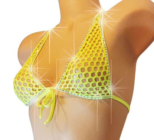 Rhinestone Fishnet Halter Top: Rave Dancewear, Glows in Black Light