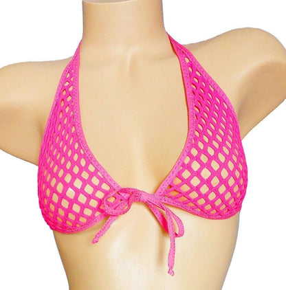 Fishnet Halter Top: Fully lined, Rave Festival Exotic Dancewear, Black Light Glow