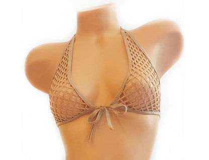 Fishnet Halter Top: Fully lined, Rave Festival Exotic Dancewear, Black Light Glow